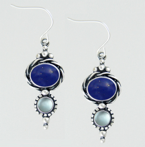 Sterling Silver Drop Dangle Earrings With Lapis Lazuli And Blue Topaz